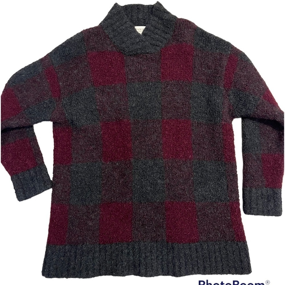 Vtg 90s Jones New York Mohair Wool Thick Plaid Checkered‎ Mock Neck Sweater M